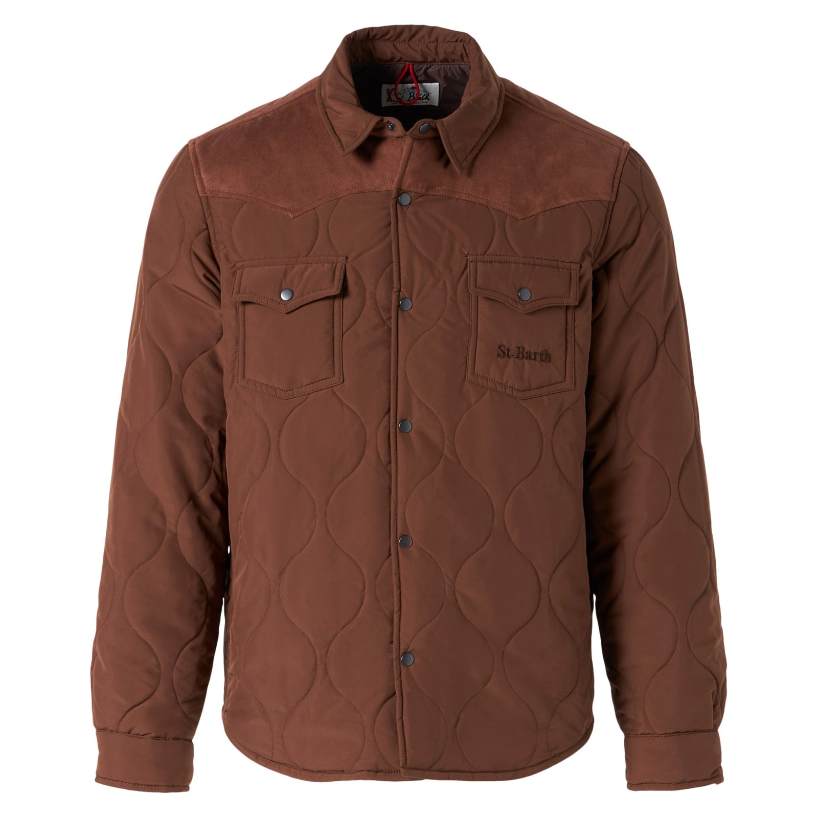Mc2 Saint Barth Man Brown Padded Overshirt With Patch Pockets