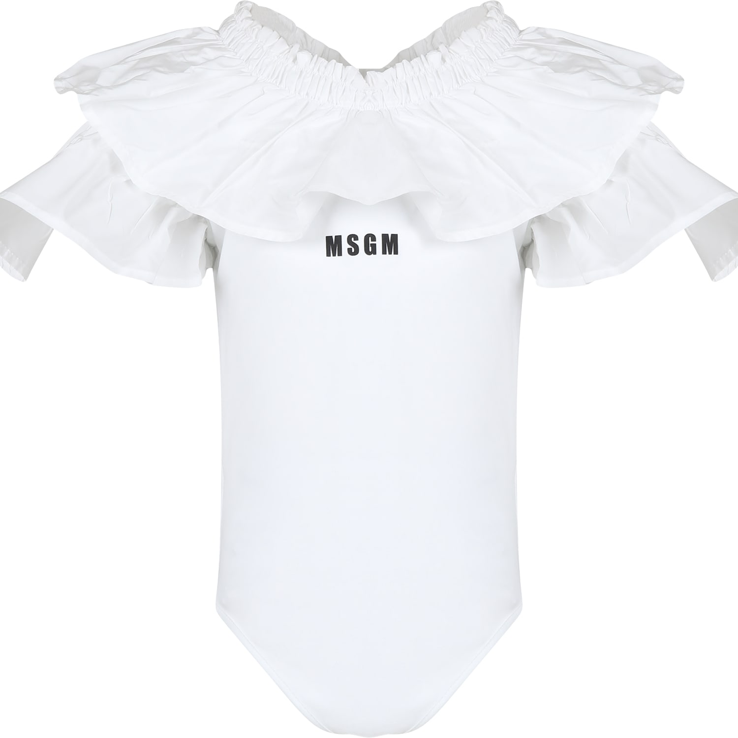 Shop Msgm White Bodysuit For Girl With Logo
