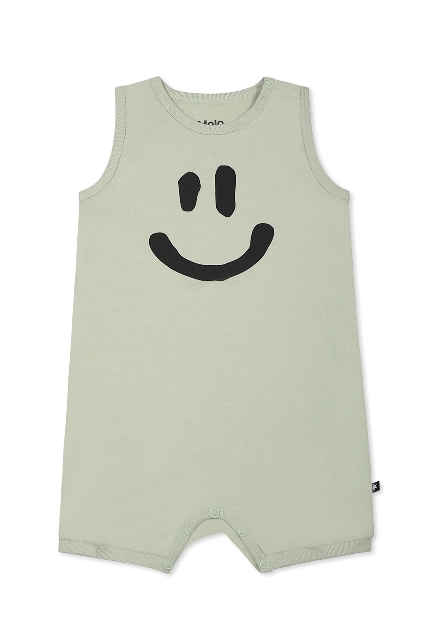 Molo Green Romper For Babykids With Smiley In Green