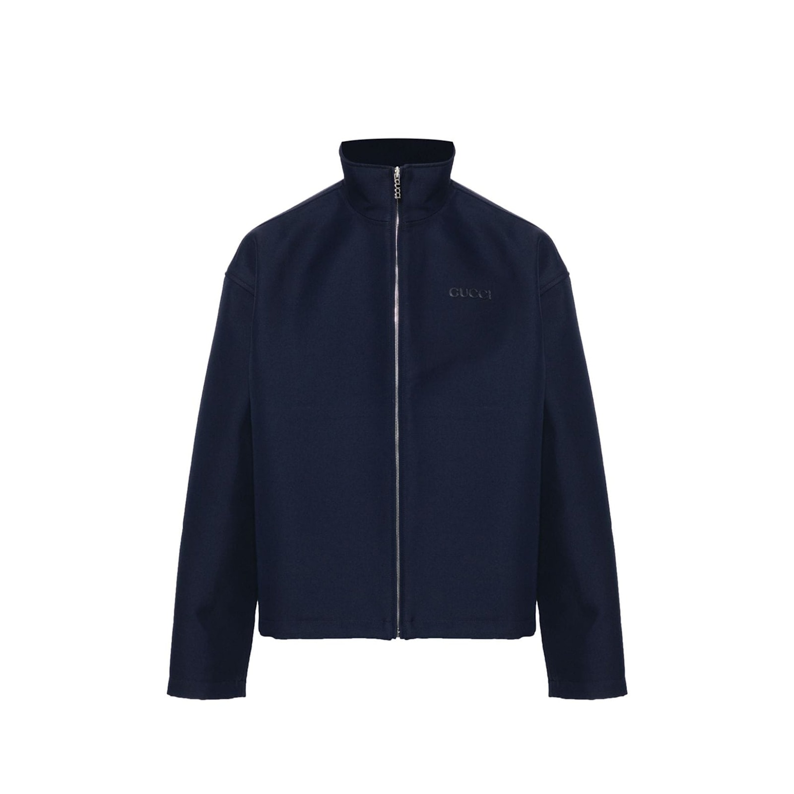 Gucci Men Navy Blue Wool Blend Jacket In Animal Print