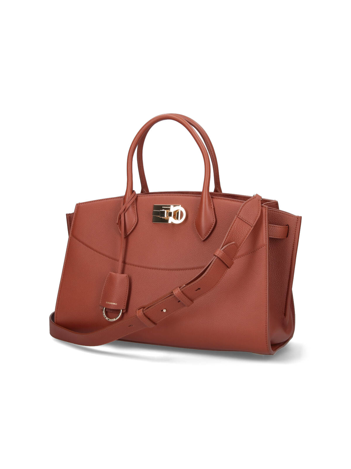 Ferragamo Structured Shoulder Bag Detachable Strap In Brown