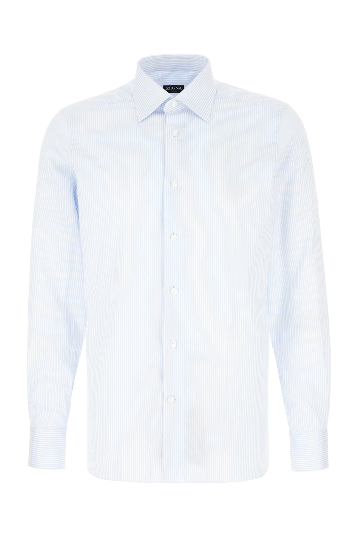 Shop Zegna Embroidered Poplin Shirt In White And Light Blue Stripe