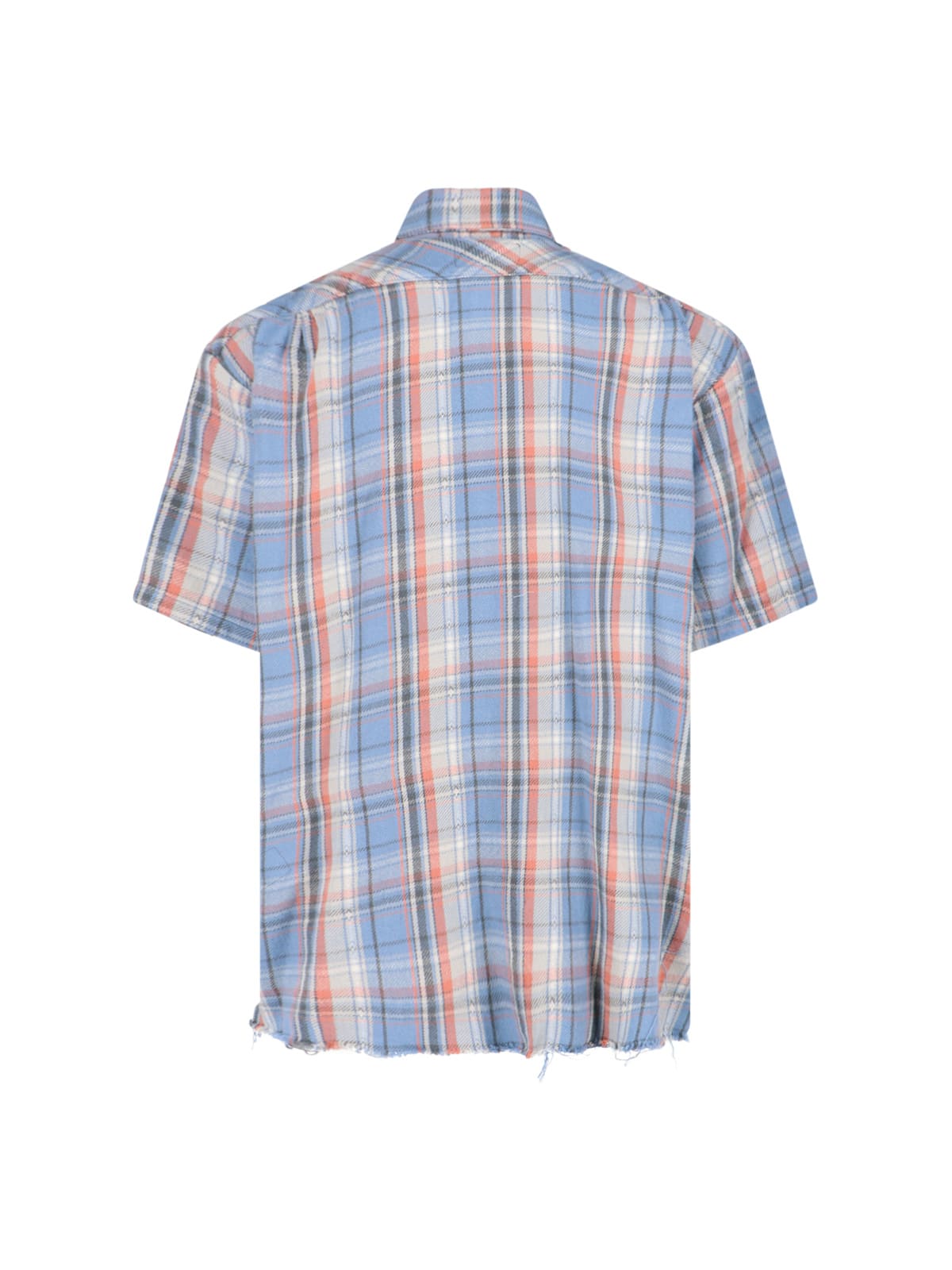 Shop Greg Lauren Check Shirt In Light Blue