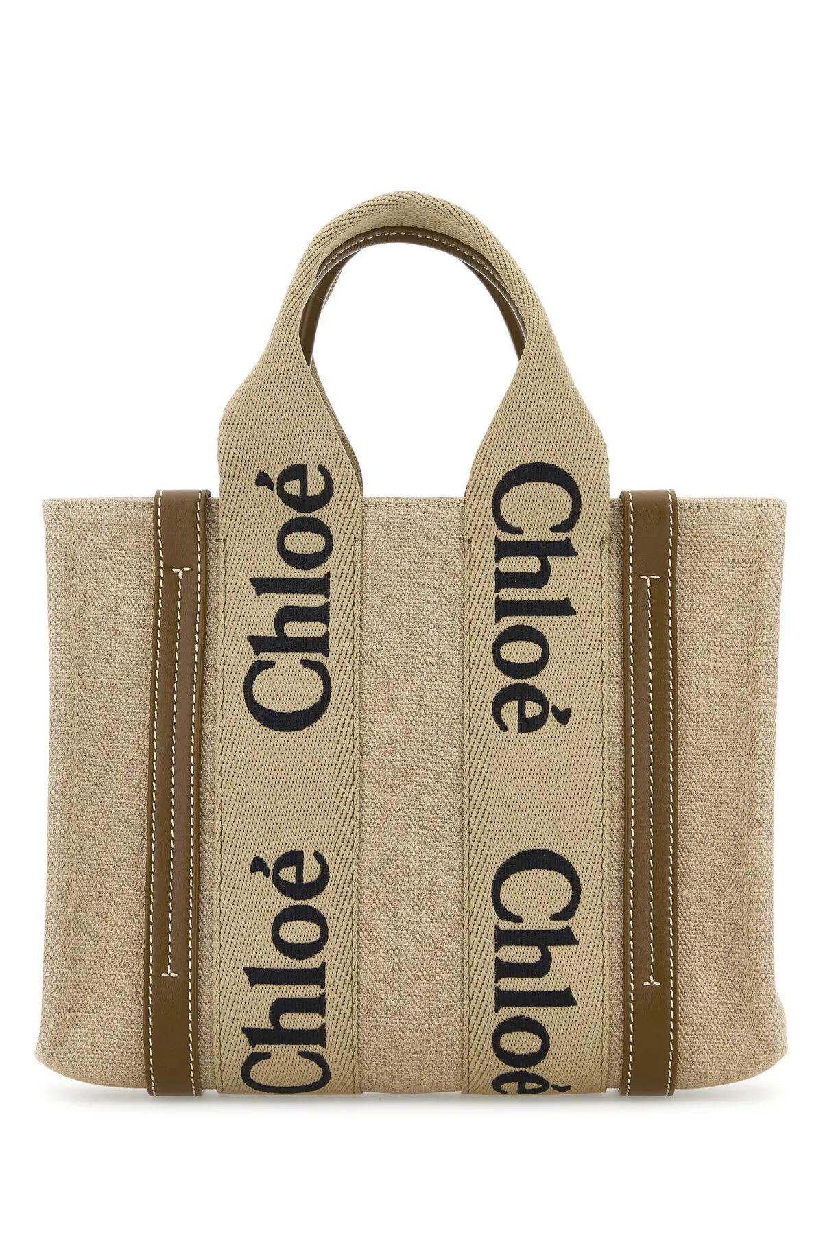 Shop Chloé Multicolor Linen Small Woody Shopping Bag In Beige