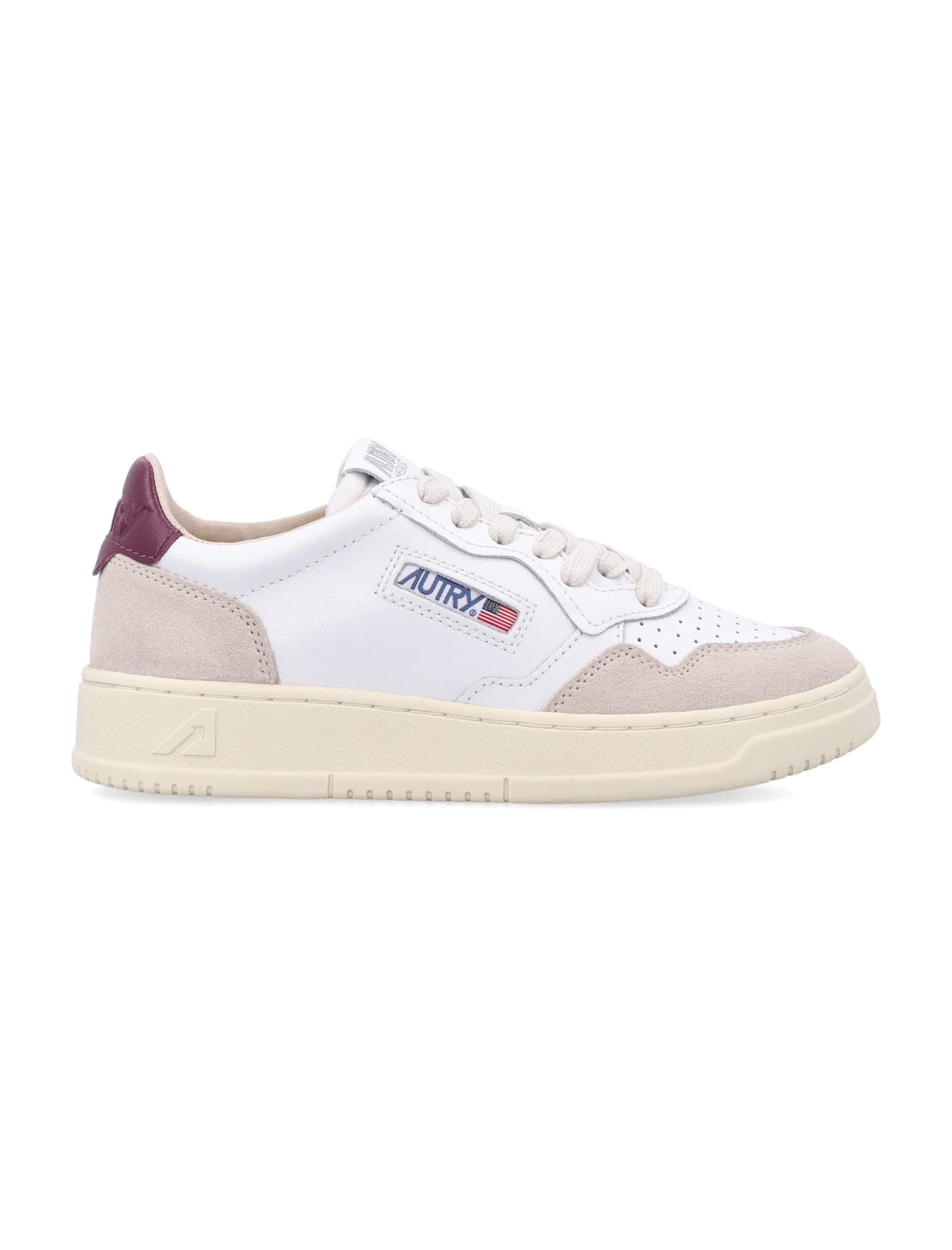 Autry Medalist Low Women S Sneakers In White And Burgundy Suede And Leather In White