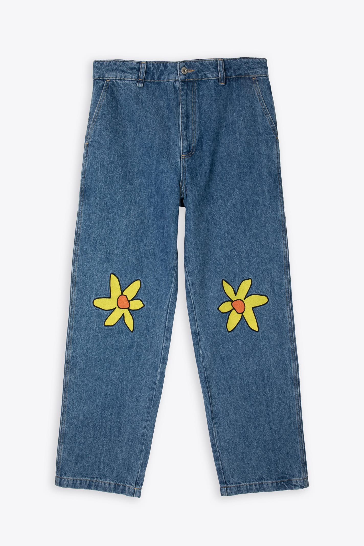 Axel Arigato Mellow Embroidered Jeans Baggy blue jeans with daisy embroidered patches - Mellow embroidered jeans