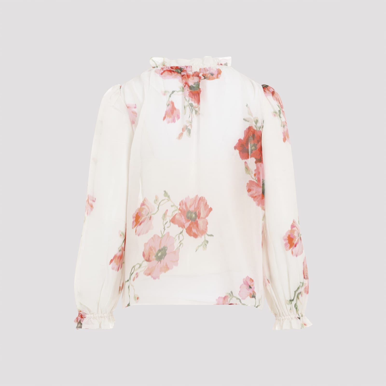 Shop Zimmermann Lightburst Billow Blouse In Cream Red Floral