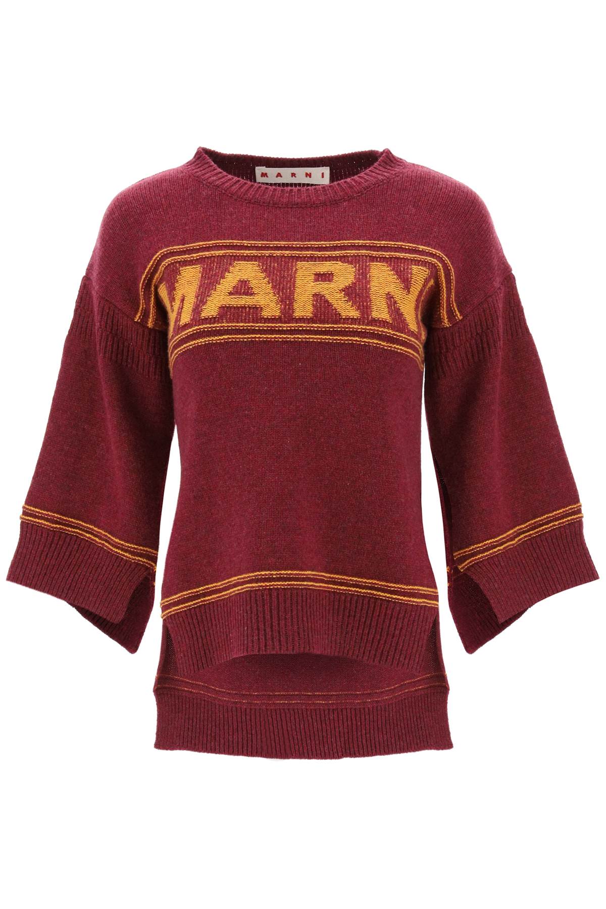 Shop Marni Sweater In Jacquard Knit With Logo In Ruby (red)