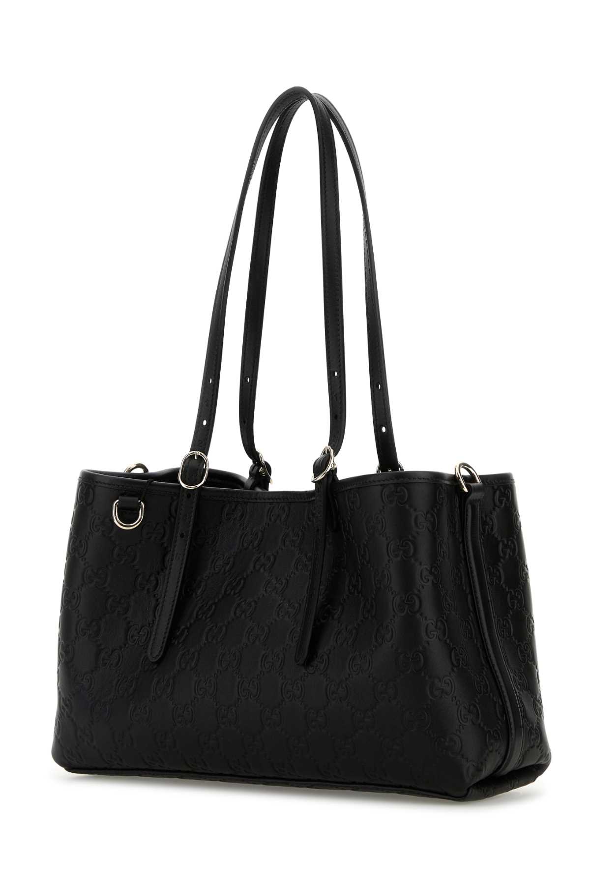 Gucci Black Leather Gg Emblem Shoulder Bag In Black