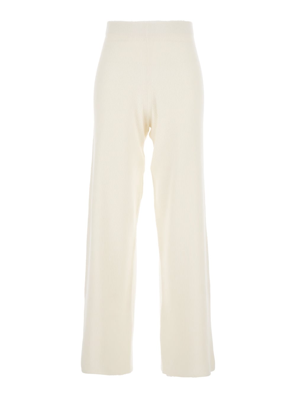 Fabiana Filippi Beige High-waisted Ribbed Knit Pants With Straight Hem In Wool Blend Woman In Neutral