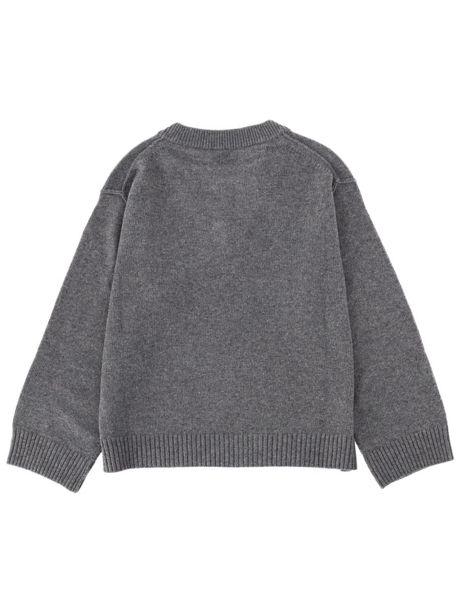 Ganni Gray Wool Mix V-neck Sweater In Gray