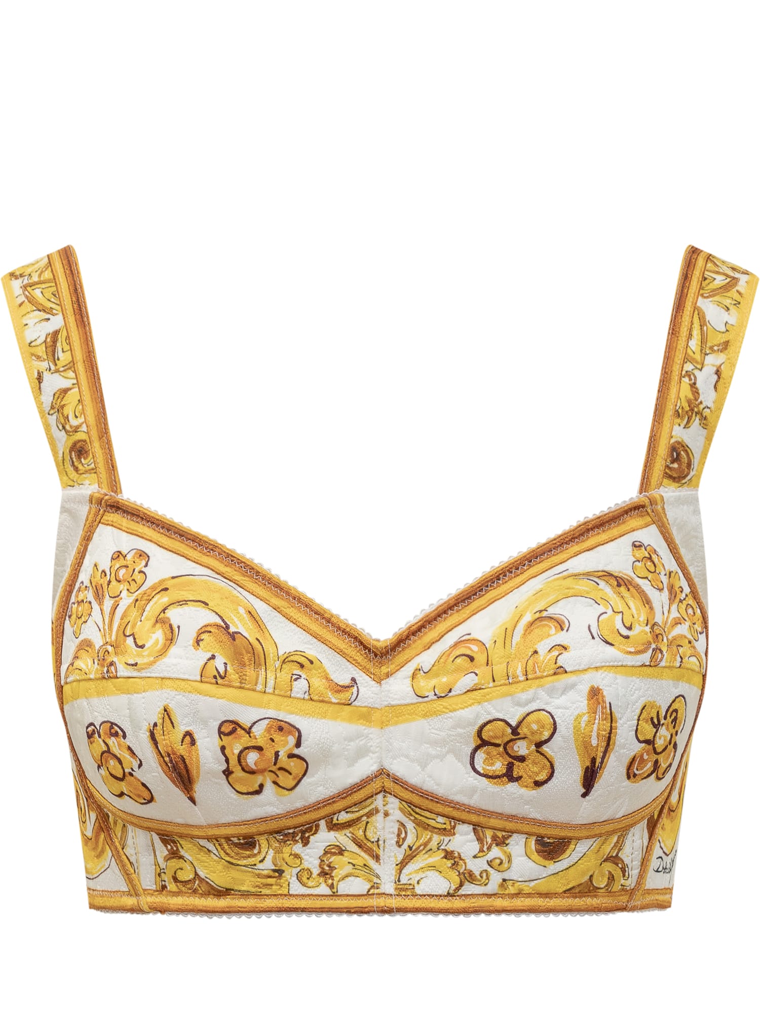 Shop Dolce & Gabbana Maiolica Bustier Top In Mix Maiolica Giallo