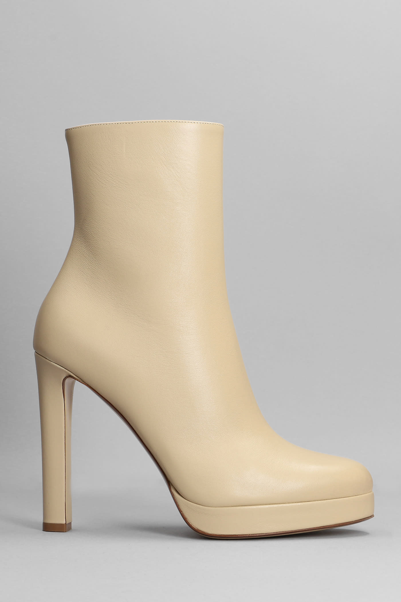 Francesco Russo High Heels Ankle Boots In Beige Leather