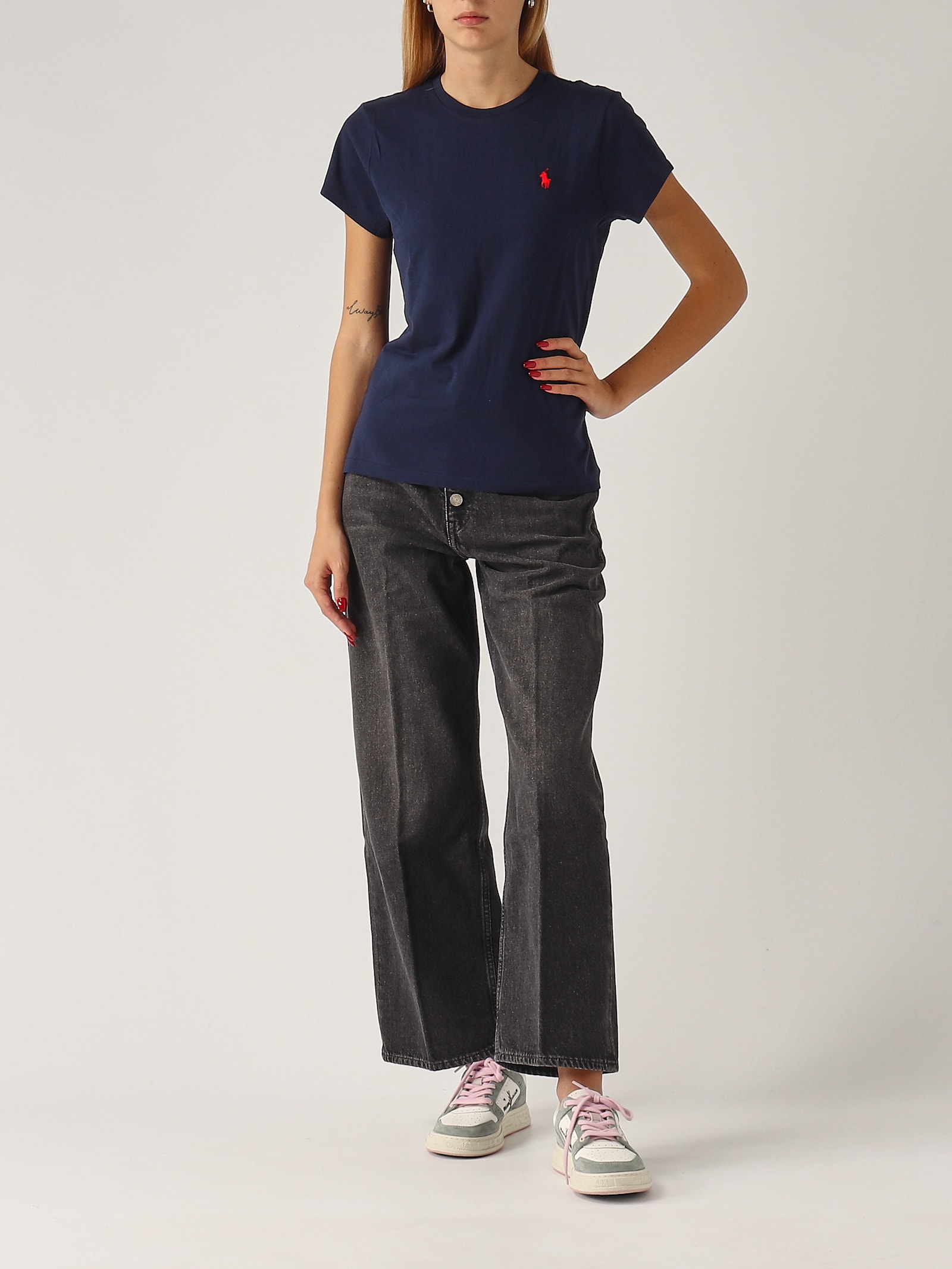 Shop Polo Ralph Lauren Wide Crop Straight Cropped Jeans In Antracite