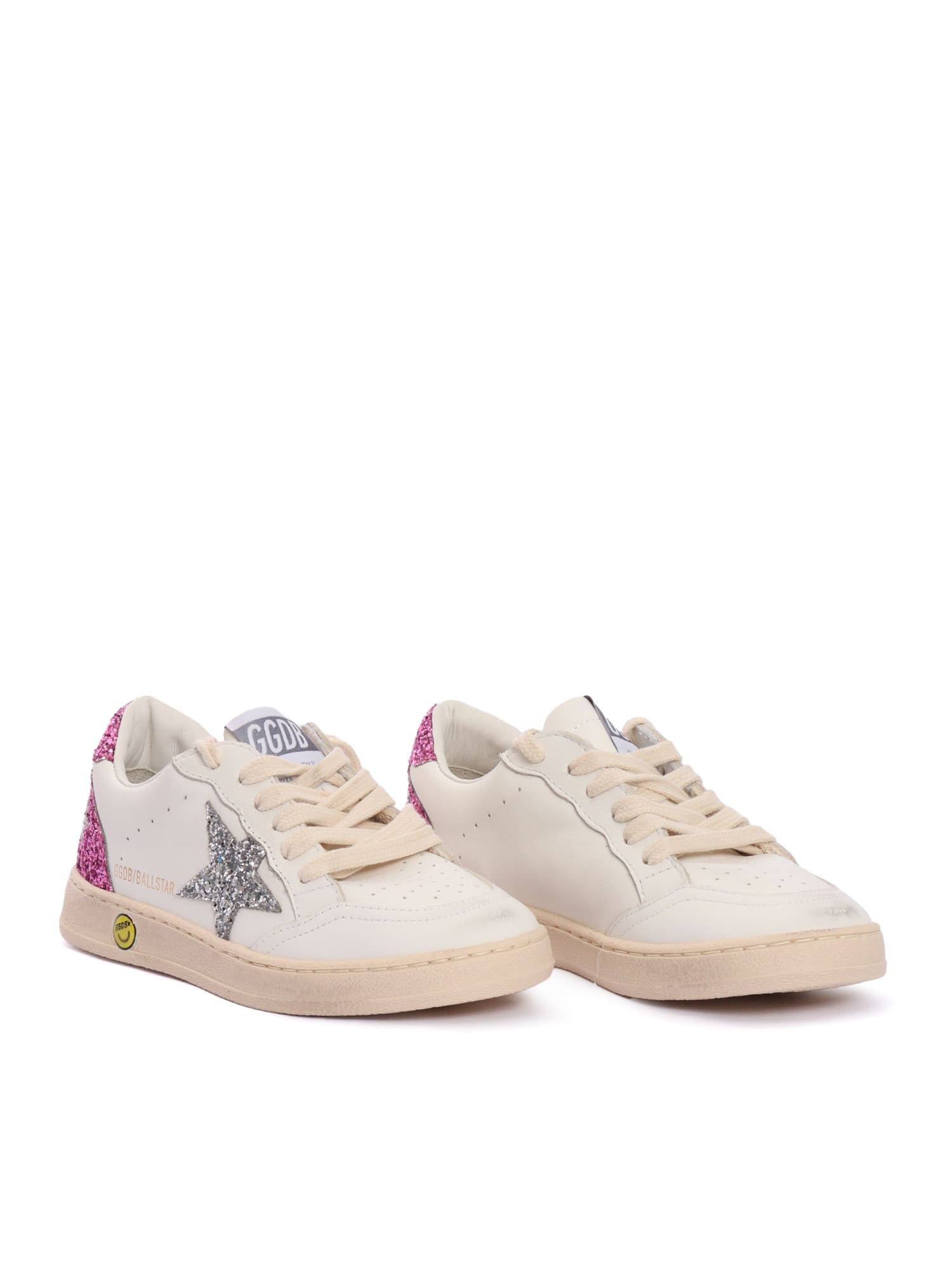 Golden Goose Ballstar Leather Upper And Toe Glitter Star Heel And Spur Sneakers In White