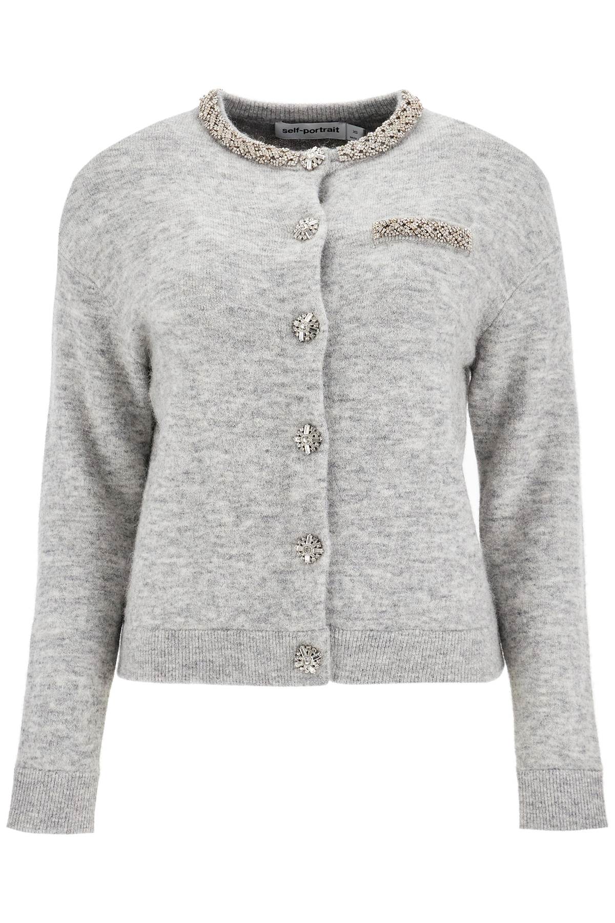 Shop Self-portrait Melange Cardigan With Crystals In Grey (grey)