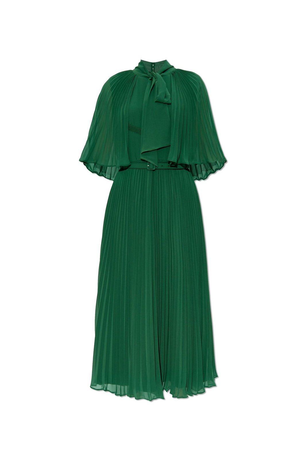 Pleated Chiffon Cape Midi Dress