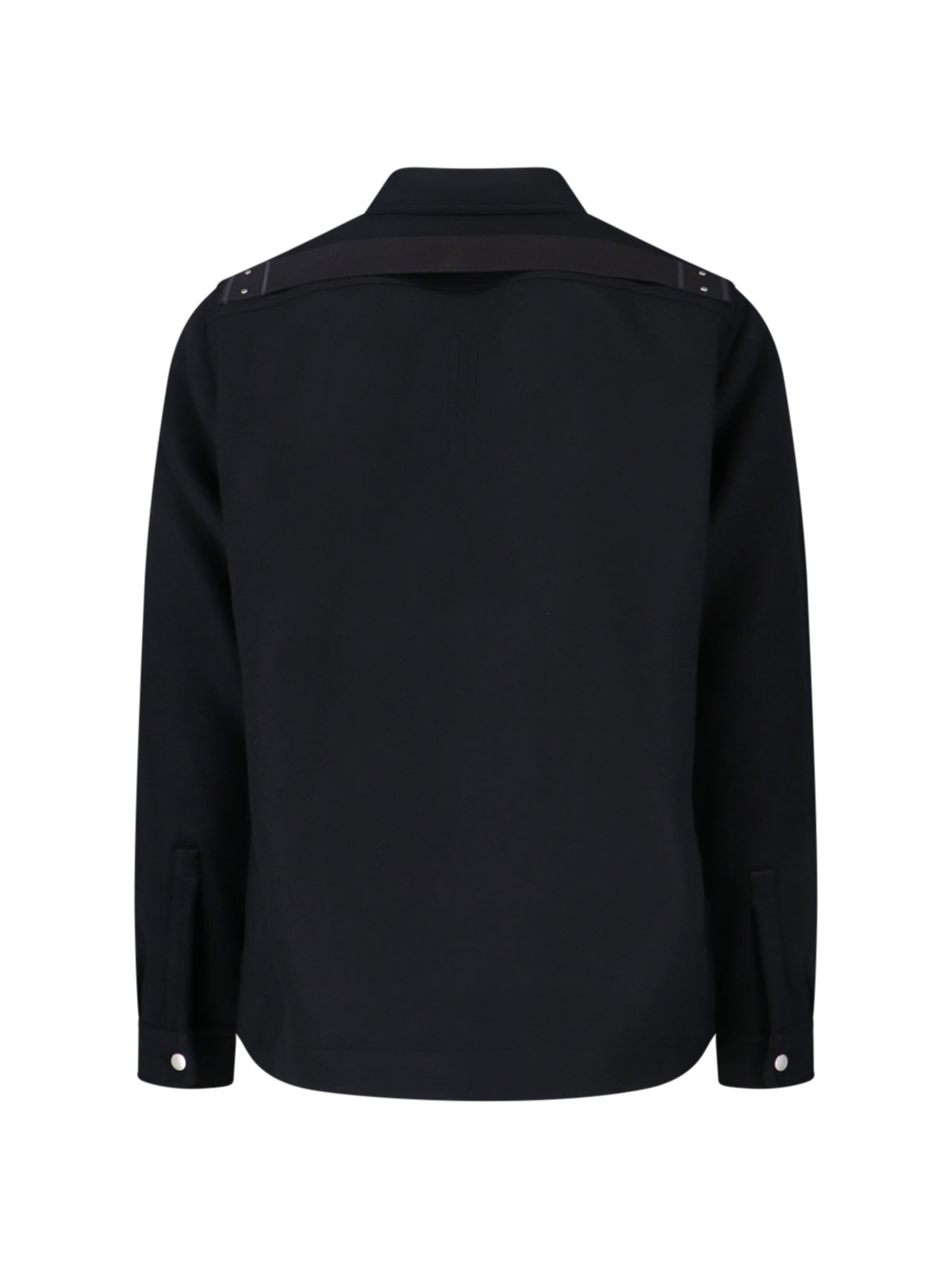 Rick Owens Structured Black Jacket With Classic Collar And Snap Closure In Black