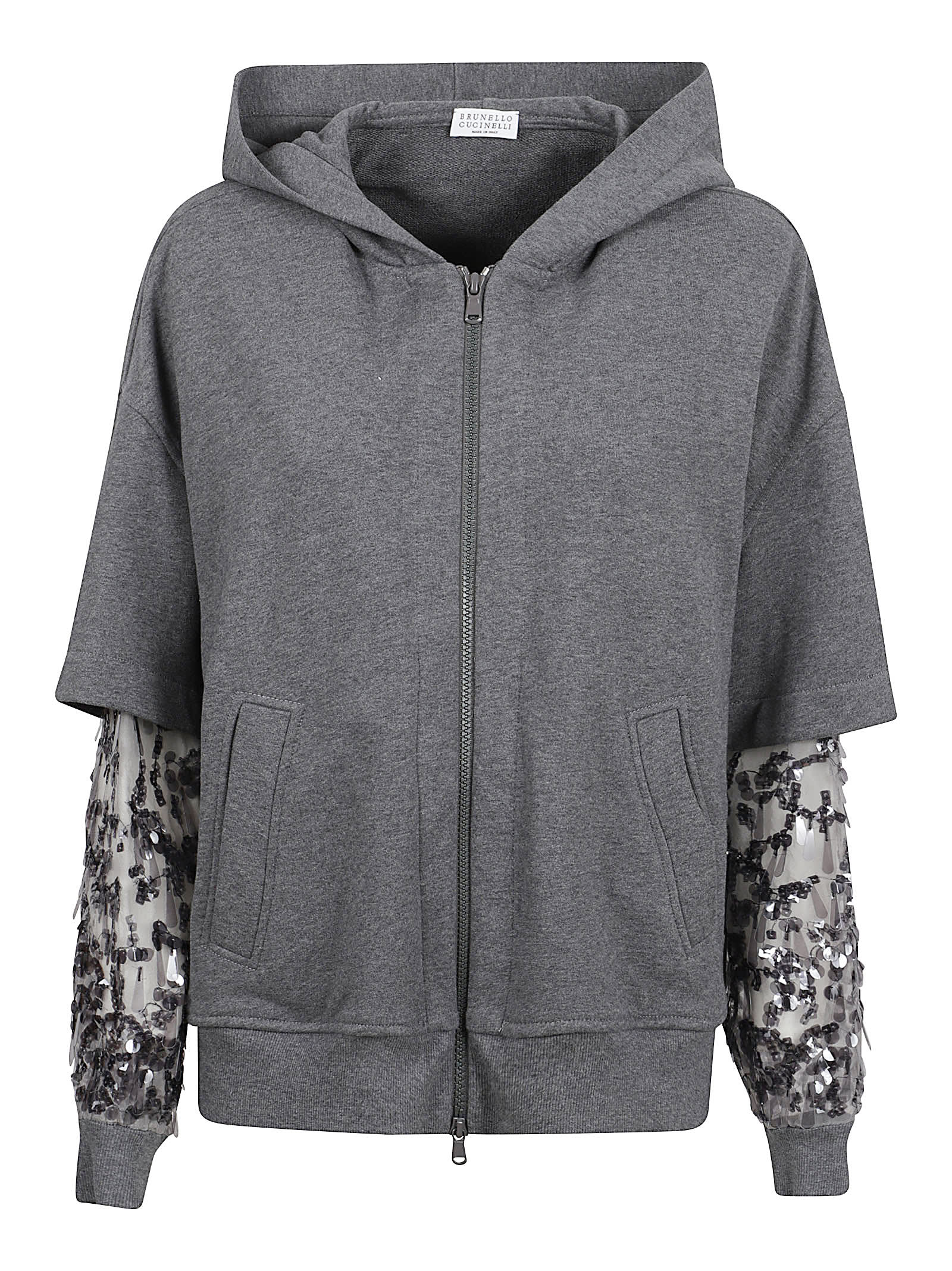 Brunello Cucinelli Hooded Zip Jacket In Gray