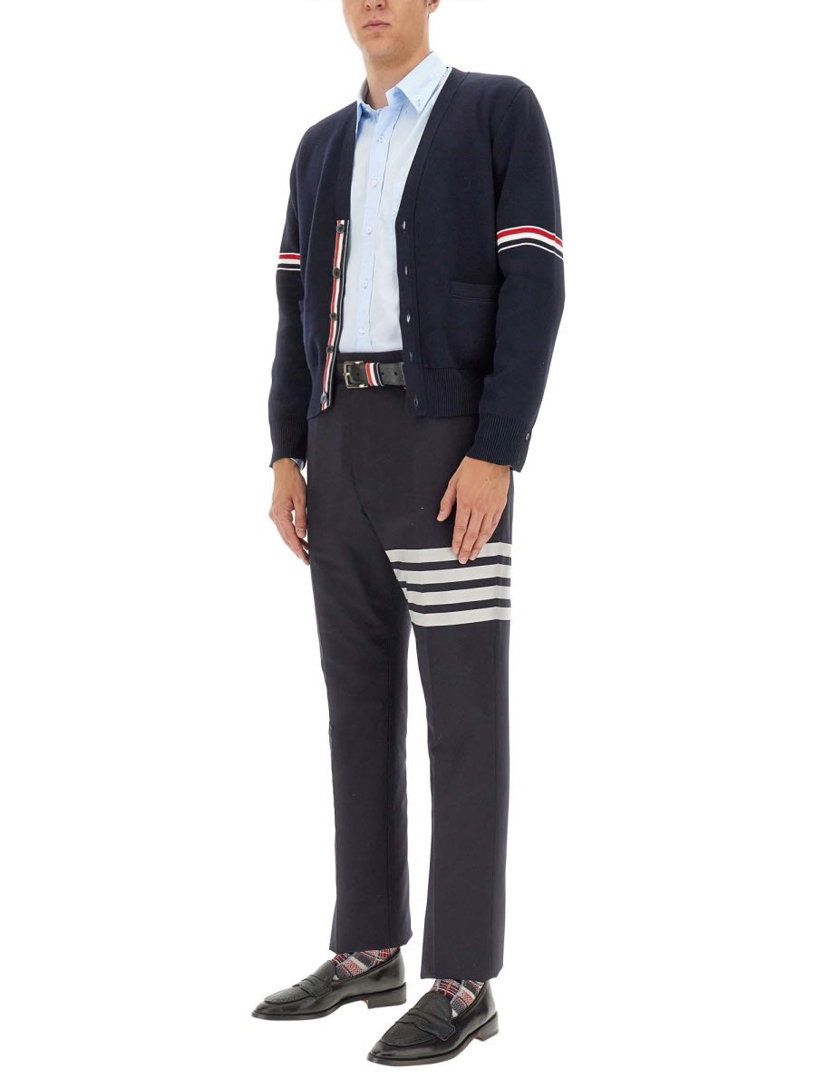 Shop Thom Browne V-neck Cardigan In Blue