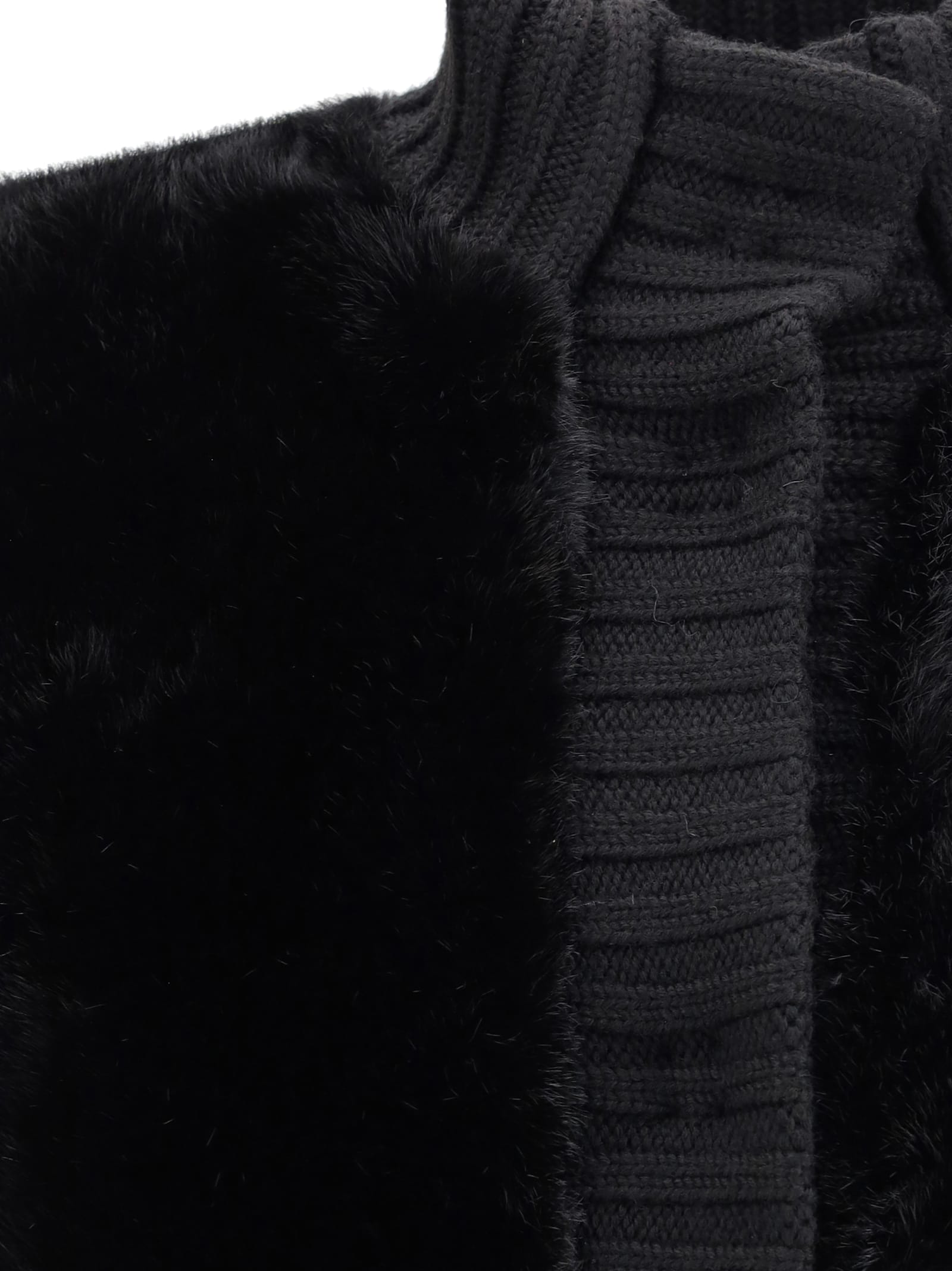 Pinko Genovese Black Sleeveless Vest With High Neck And Ribbed Details In Ecofur Woman In Multi