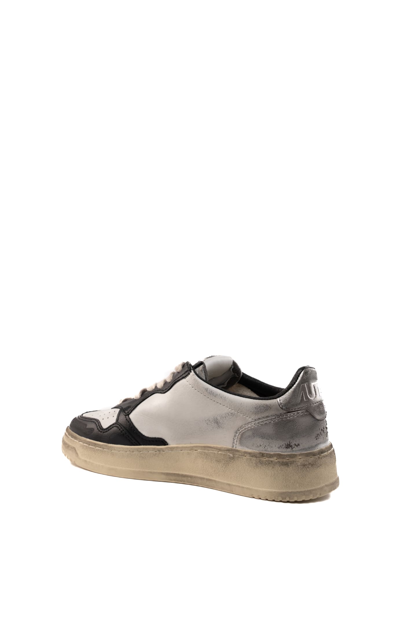 Shop Autry Medalist Low Super Vintage Sneakers In White/black/silver Leather In White/silver/black