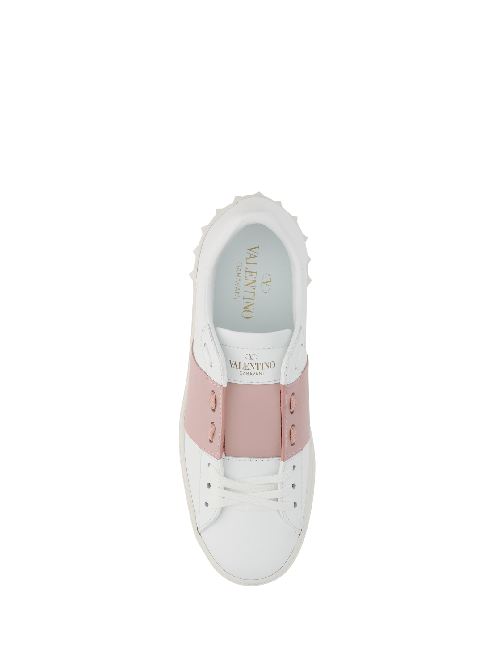 Shop Valentino Rockstud Open Sneakers In Bianco/water Rose