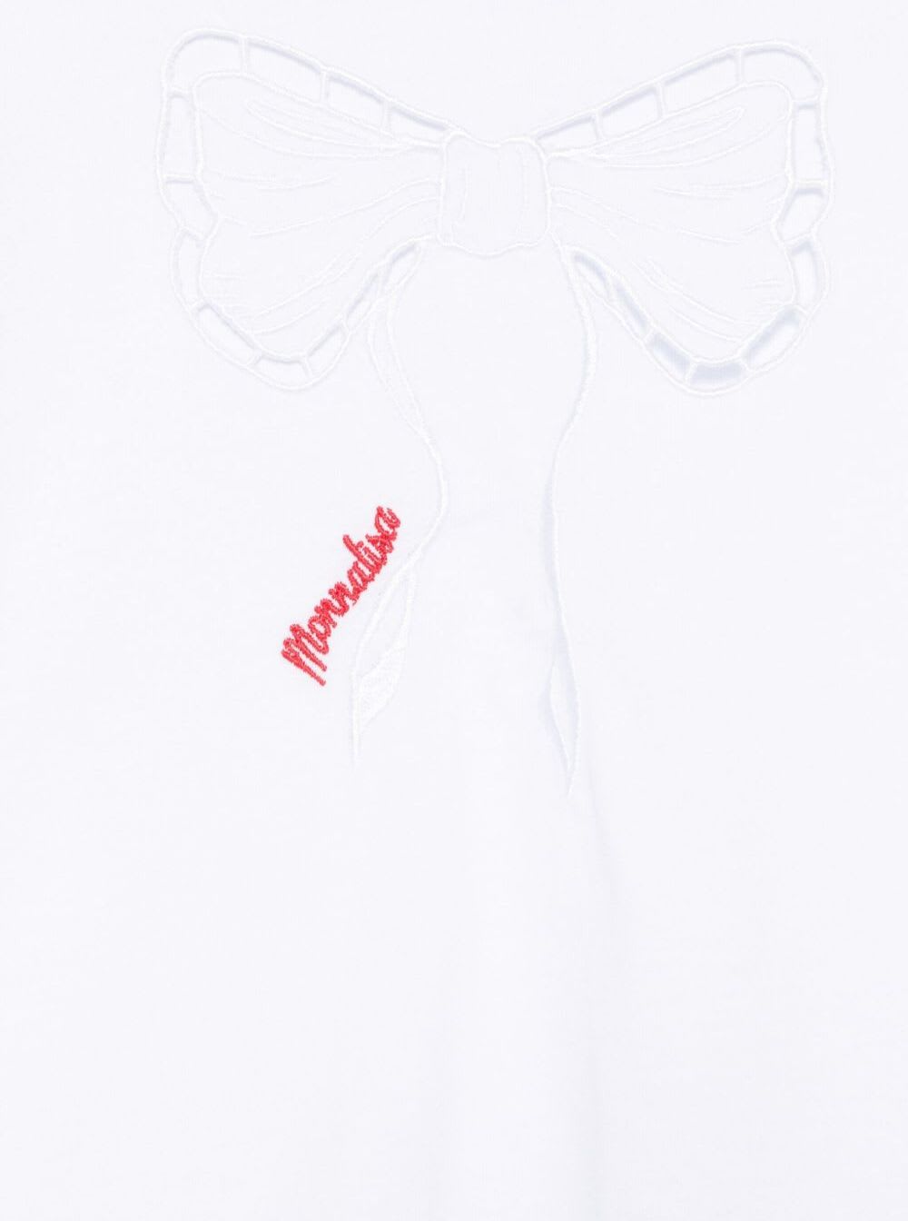 Monnalisa T-shirt Fiocco San Gallo Jersey Cotone Fermo In White