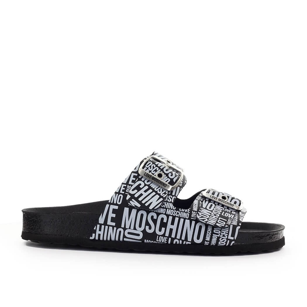 Buy Love Moschino Black White Slide online, shop Love Moschino shoes with free shipping