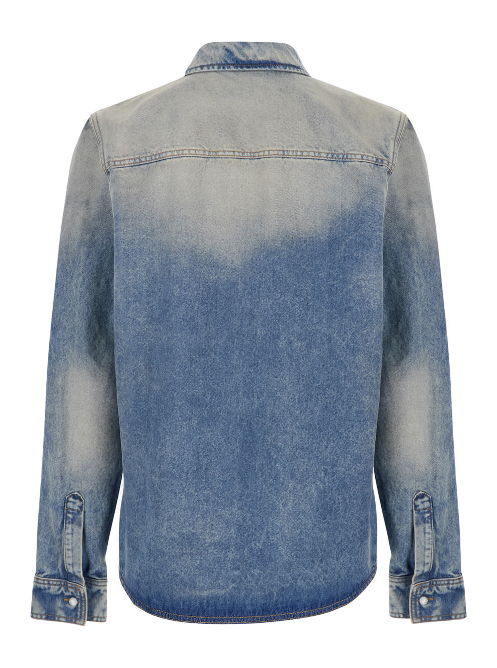 Shop Amiri Light Blue Shirt With Used Effect In Denim Man