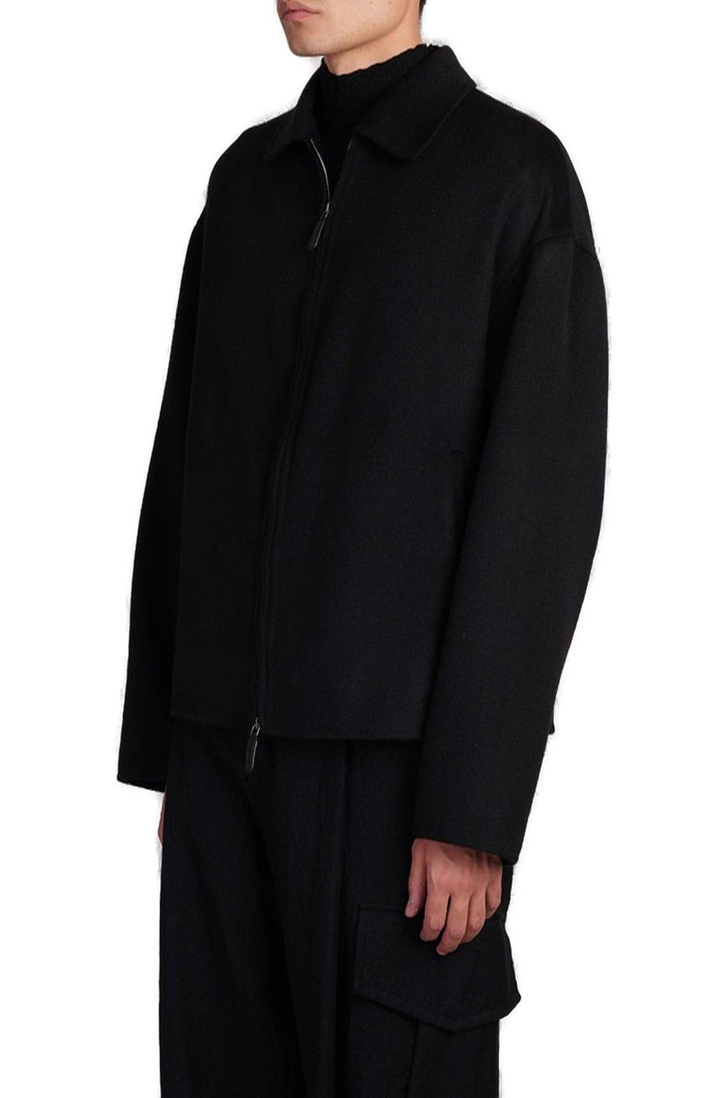 Shop Giorgio Armani Zip-up Straight Hem Jacket In Black