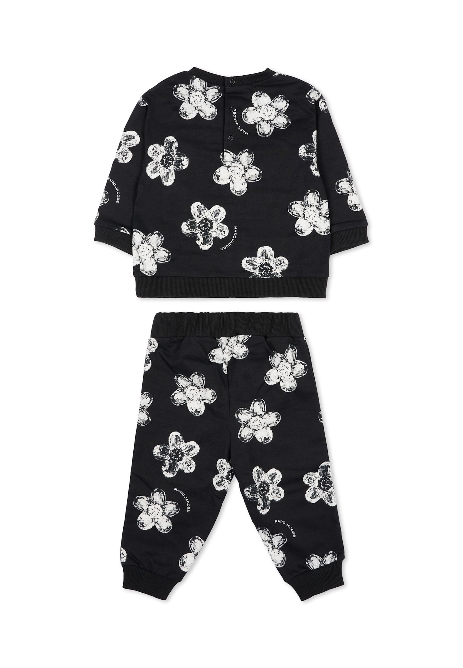 Marc Jacobs Black Suit For Baby Girl With Flowers In Black