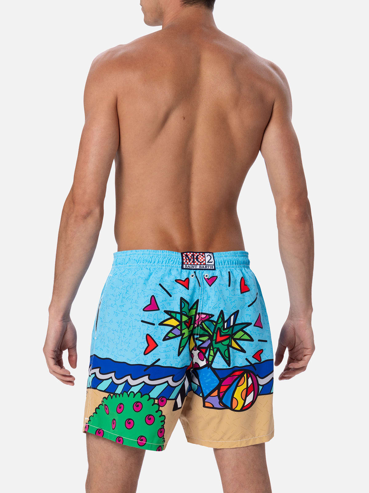 MC2 SAINT BARTH MAN MID-LENGTH GUSTAVIA SWIM-SHORTS WITH BRITTO DESIGN PLACED PRINT ©BRITTO SPECIAL EDITION 