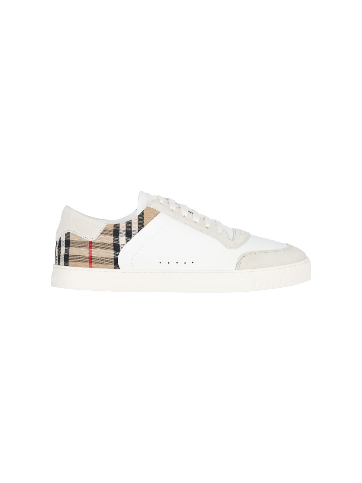 Burberry Men Stevie Leather And Check Canvas Sneakers