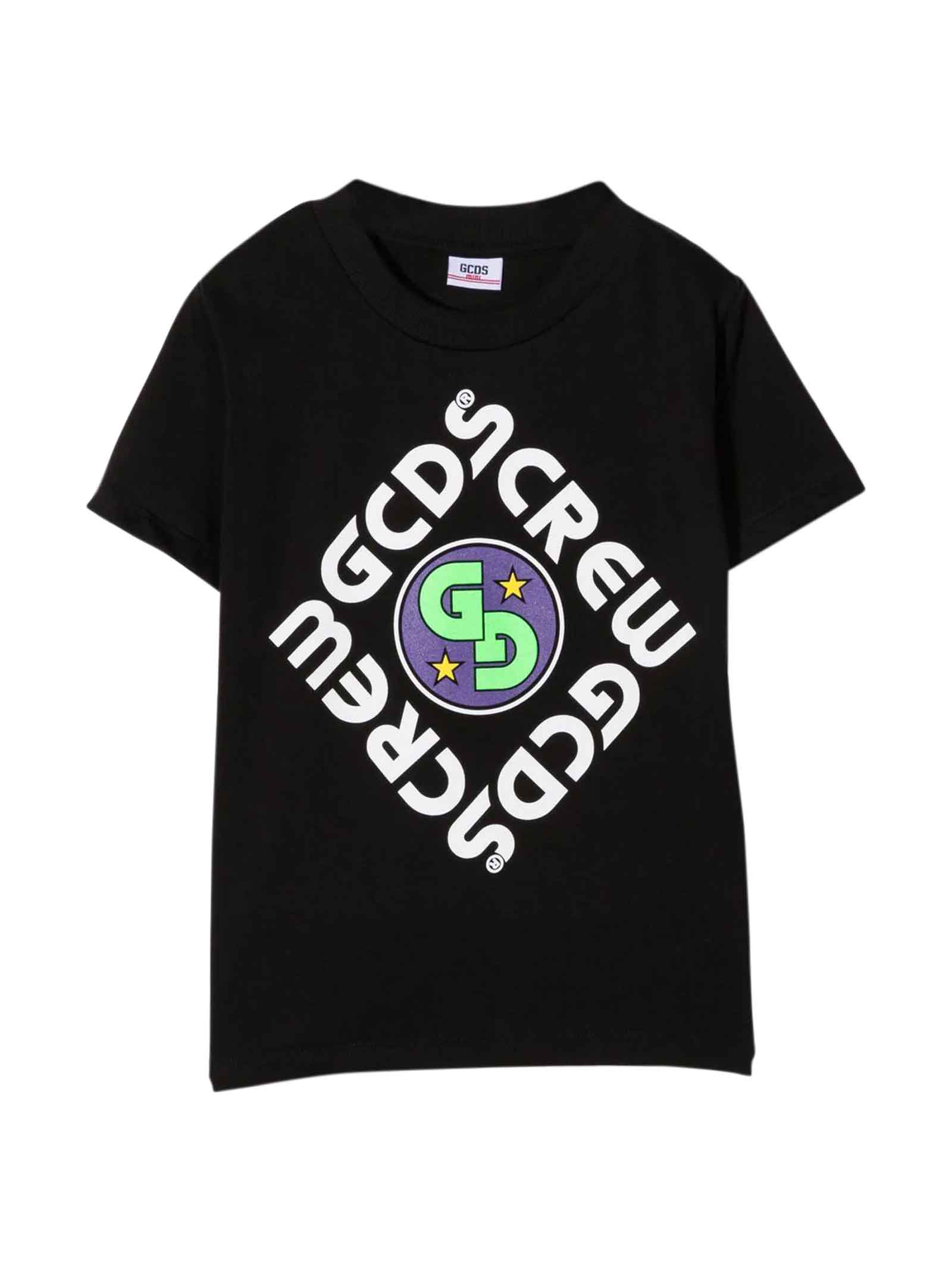 GCDS Mini Black Teen T-shirt With Multicolor Print