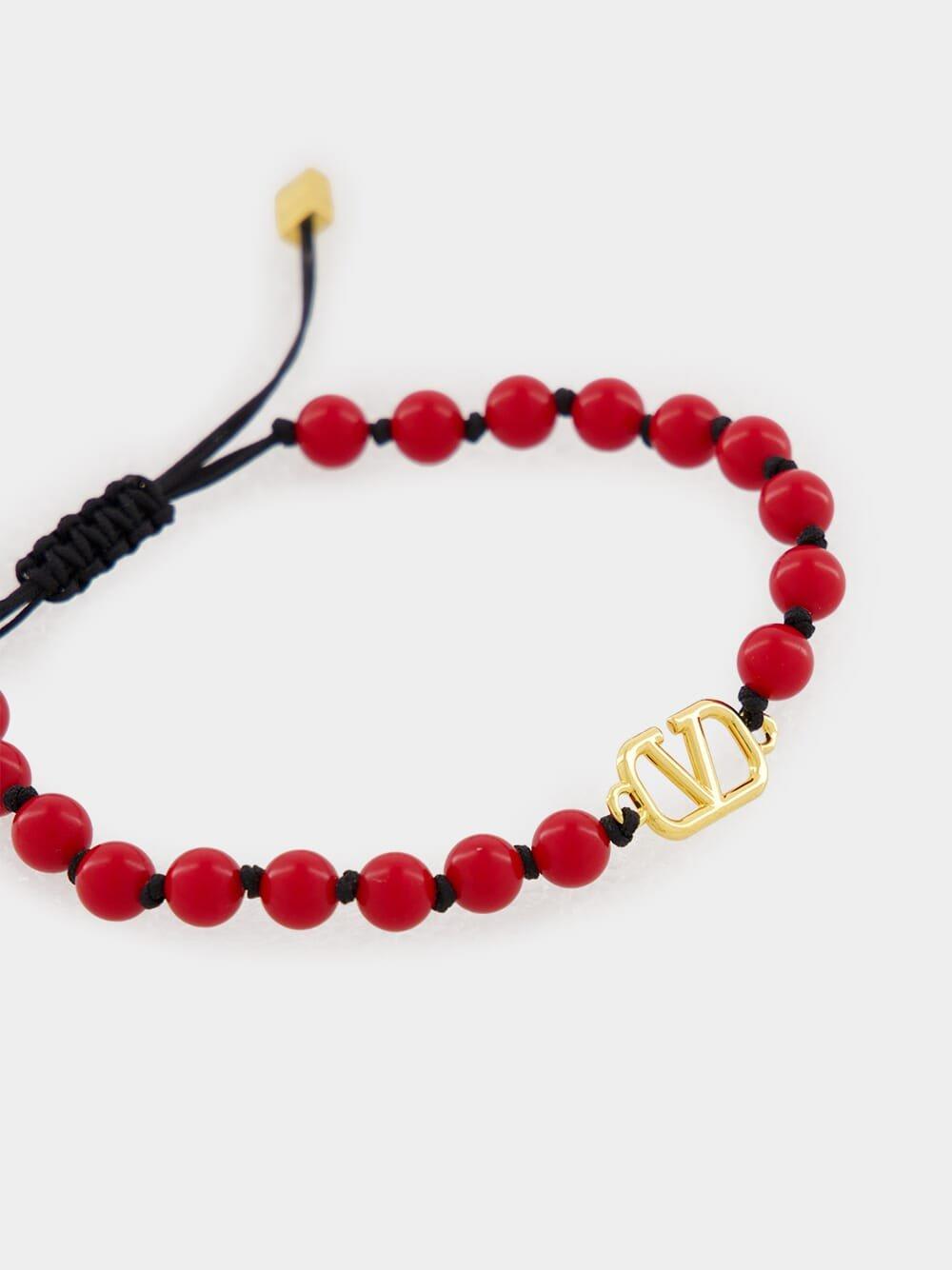 Shop Valentino Vlogo Signature Bead Embellishment Bracelet In Rosso