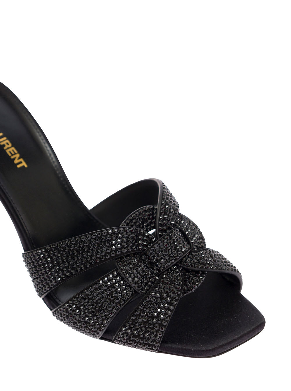 Shop Saint Laurent Womans Tribute Suede And Strass Mules In Black