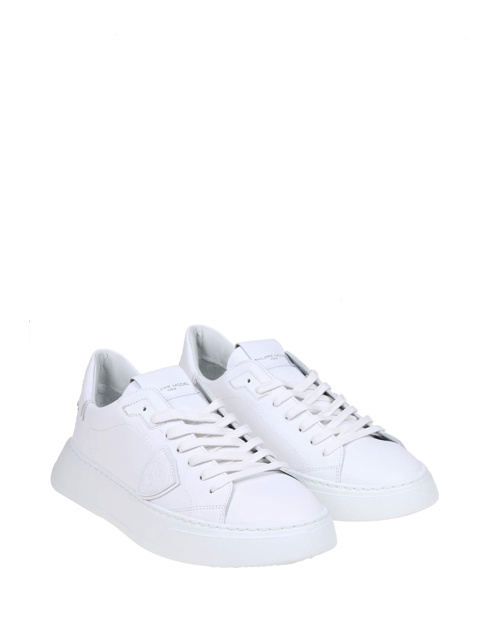 PHILIPPE MODEL TEMPLE LOW SNEAKERS IN WHITE LEATHER 