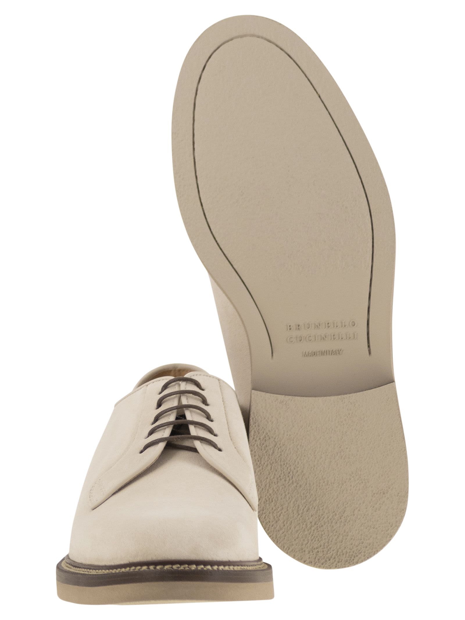 Brunello Cucinelli Suede Lace-up Shoe With Contrasting Midsole In Milk