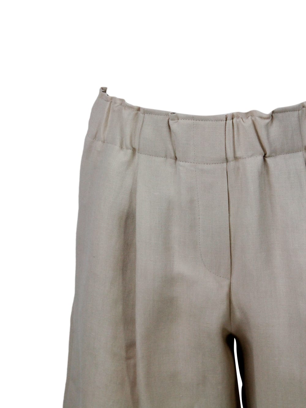 Shop Antonelli Knee-length Bermuda Shorts In Linen Blend With Small Darts And Elasticated Waist In Beige
