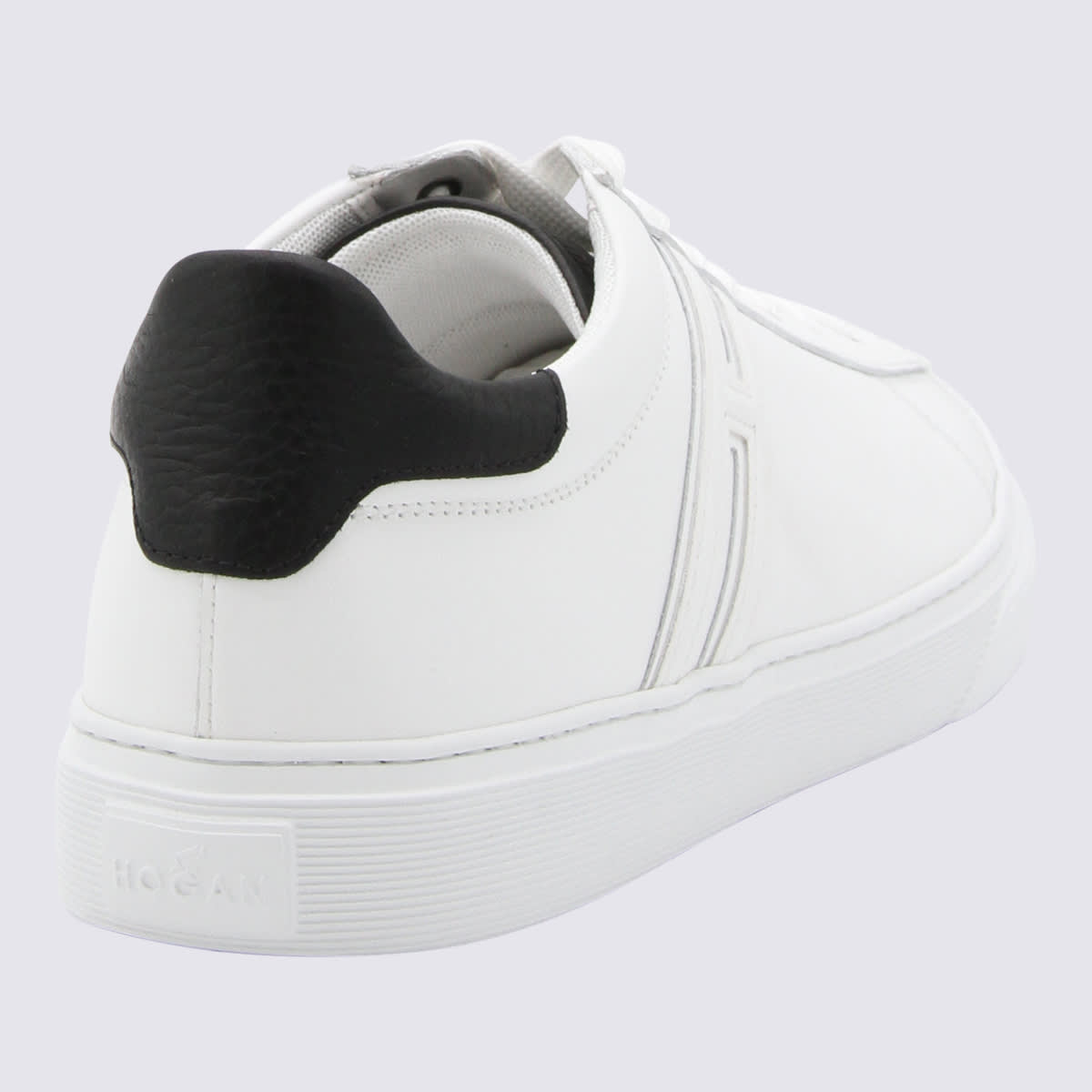 Shop Hogan White And Black Leather H365 Sneakers