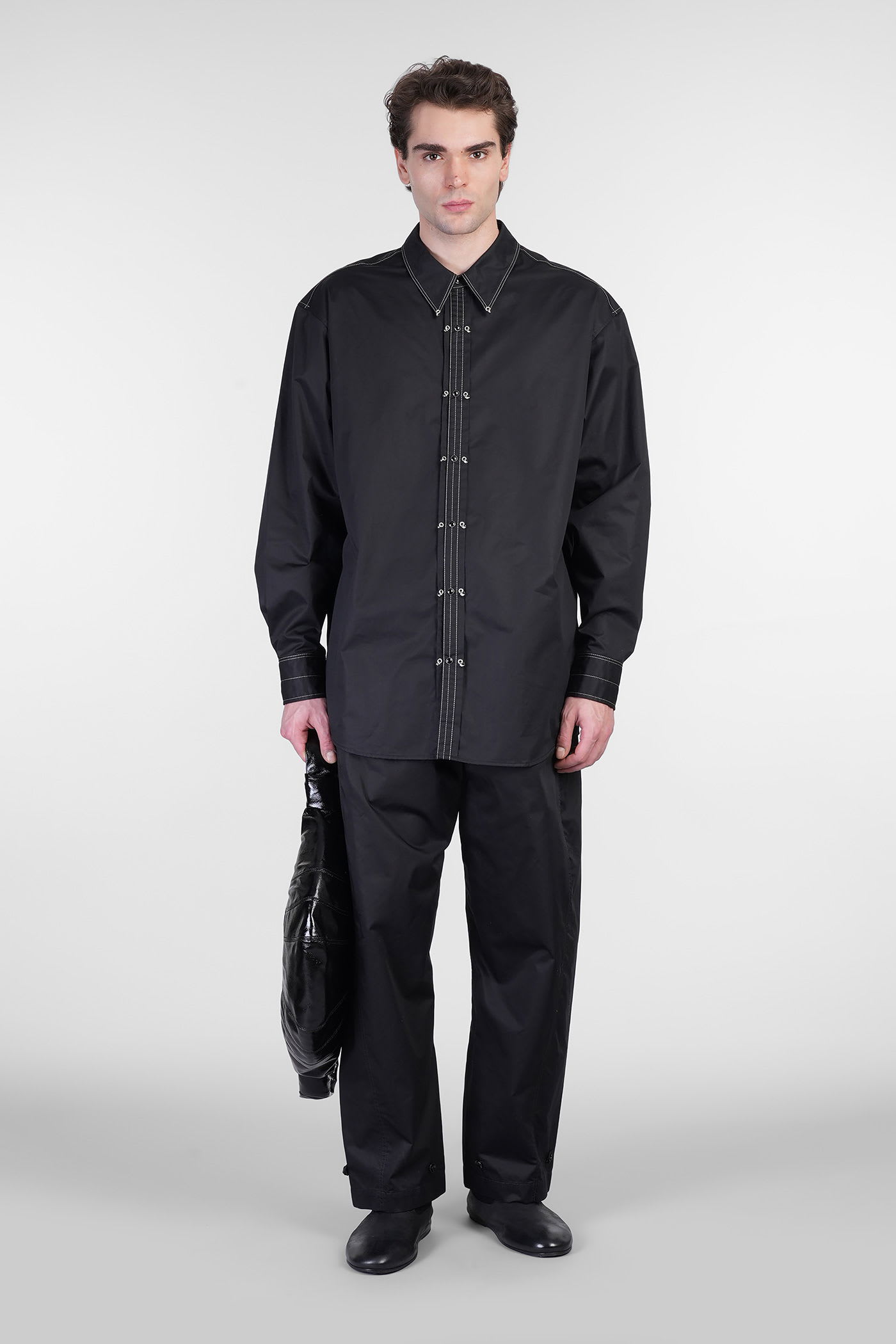 Lemaire Embellished Cotton Satin Shirt In Black