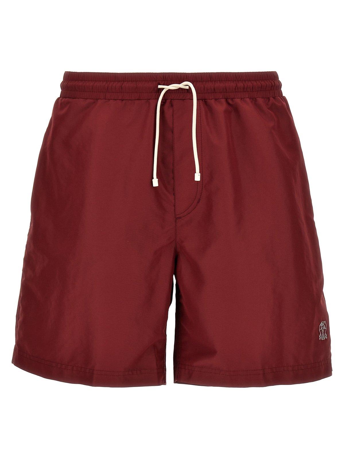 Shop Brunello Cucinelli Drawstring Swim Shorts In Red