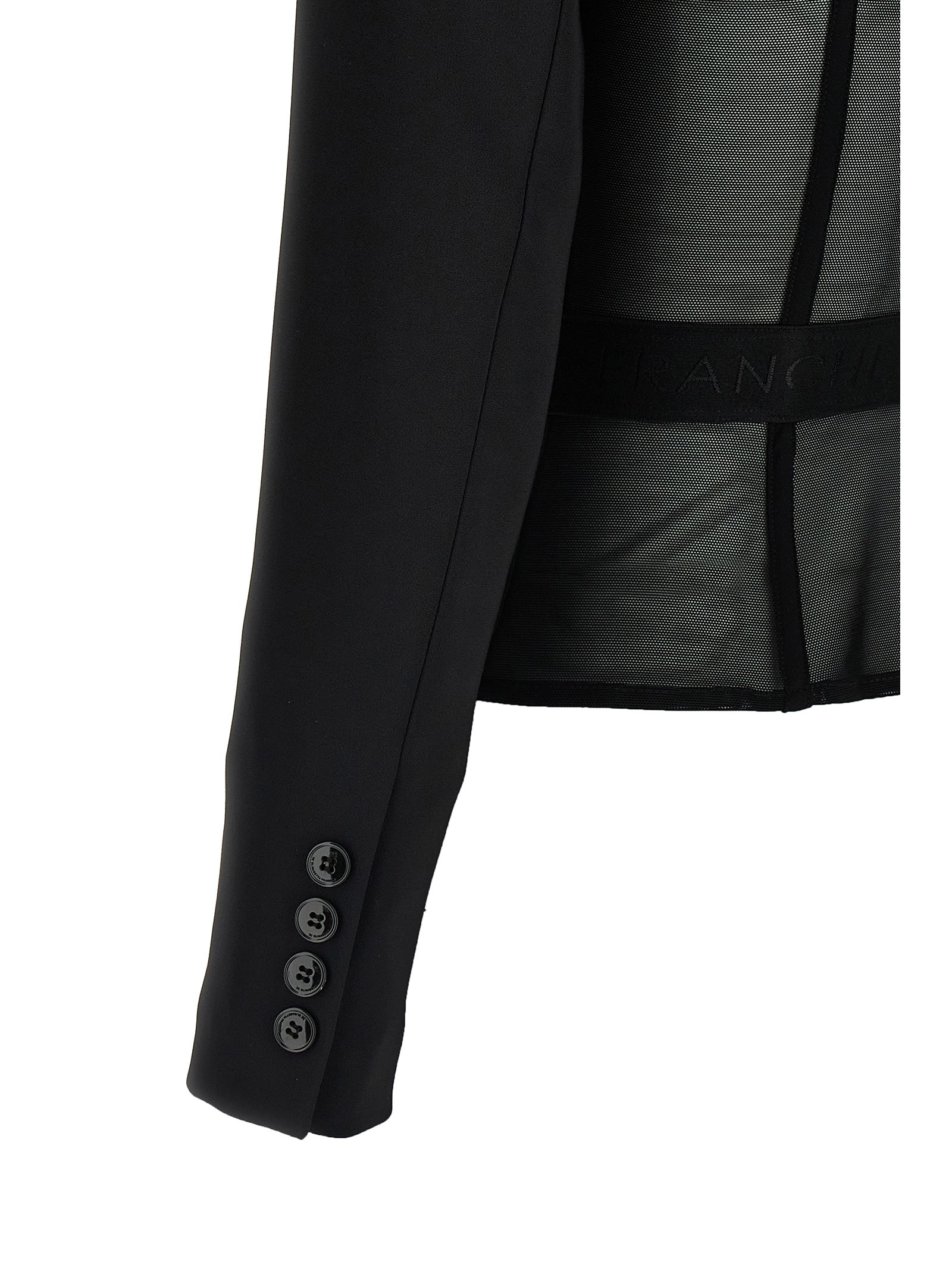 Elisabetta Franchi Tailored Blazer With Sheer Tulle Panels In Black