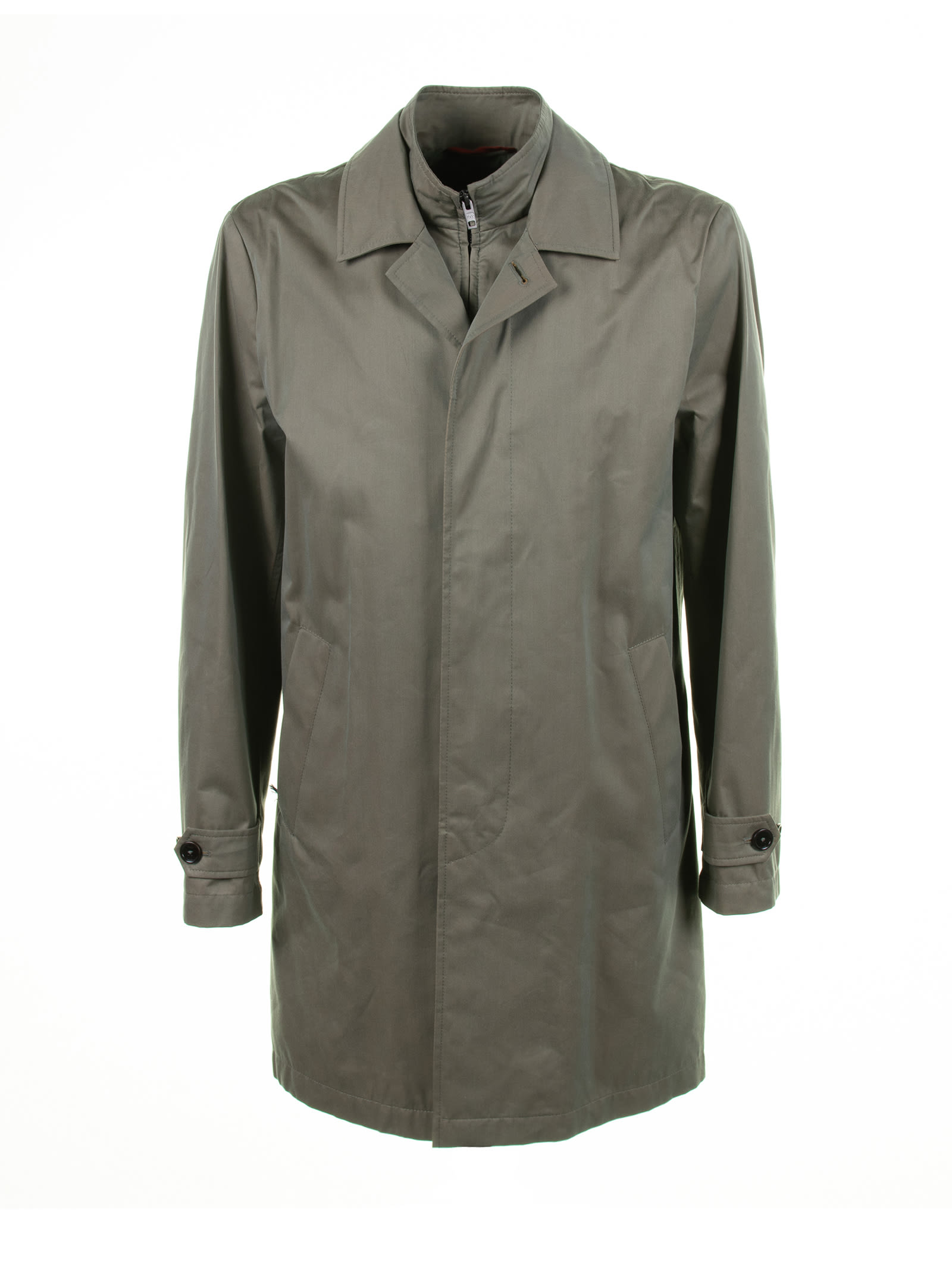 Shop Fay Long Green Jacket With Zip And Collar In Verde