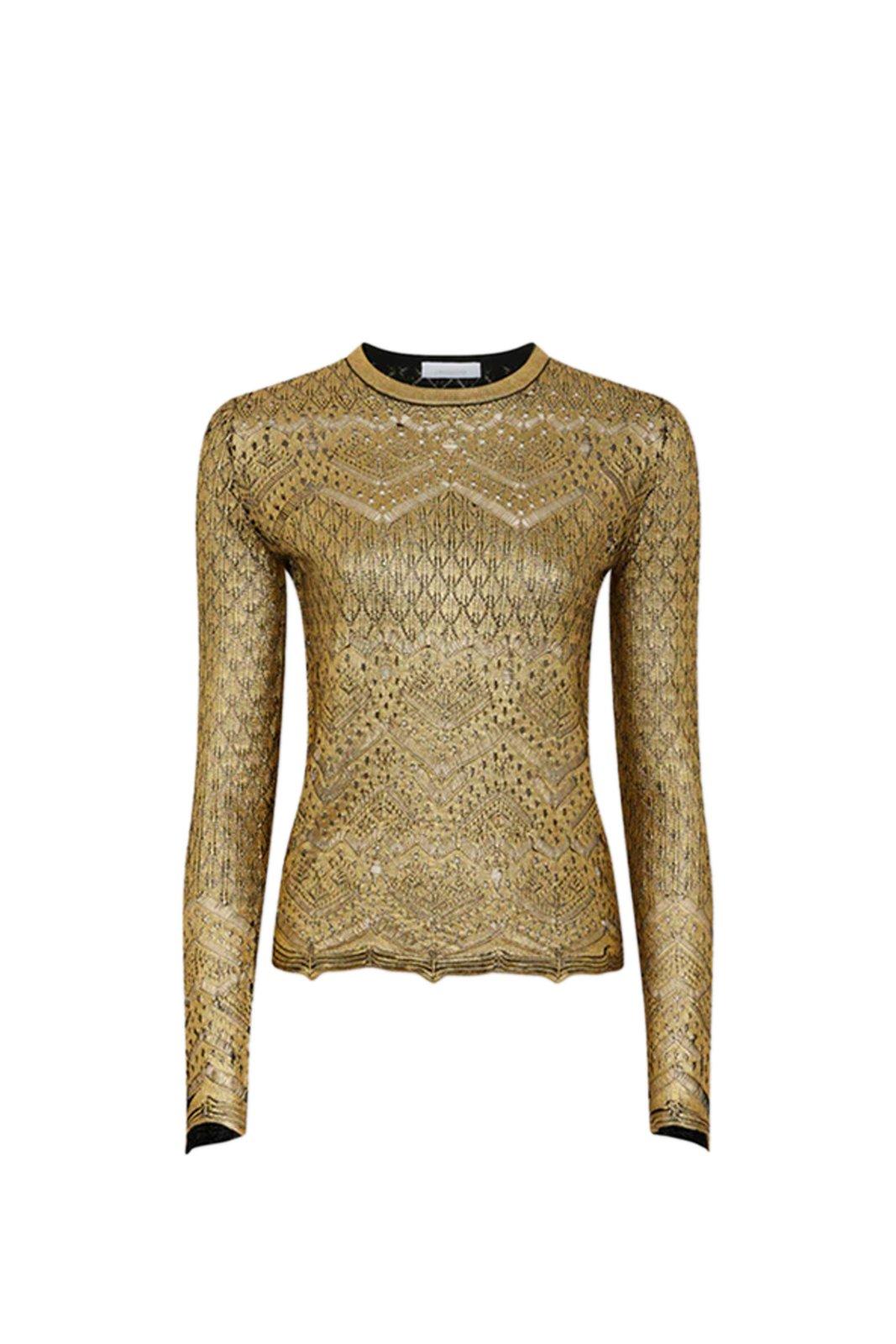 Shop Rabanne Metallic Knitted Long Sleeved Top In Oro