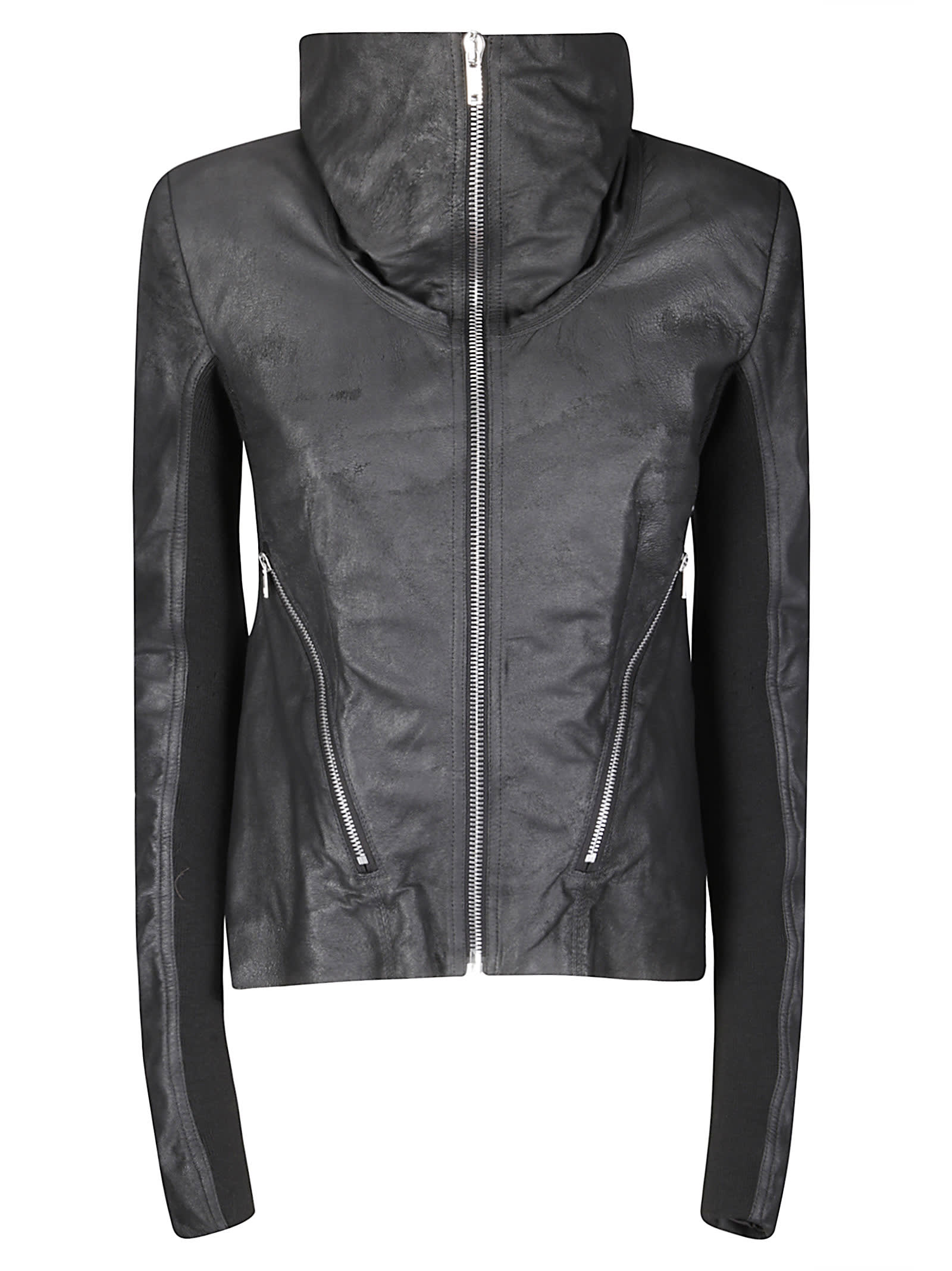 Rick Owens Tailored Black Lamb Leather Jacket With Padded Shoulders In Black
