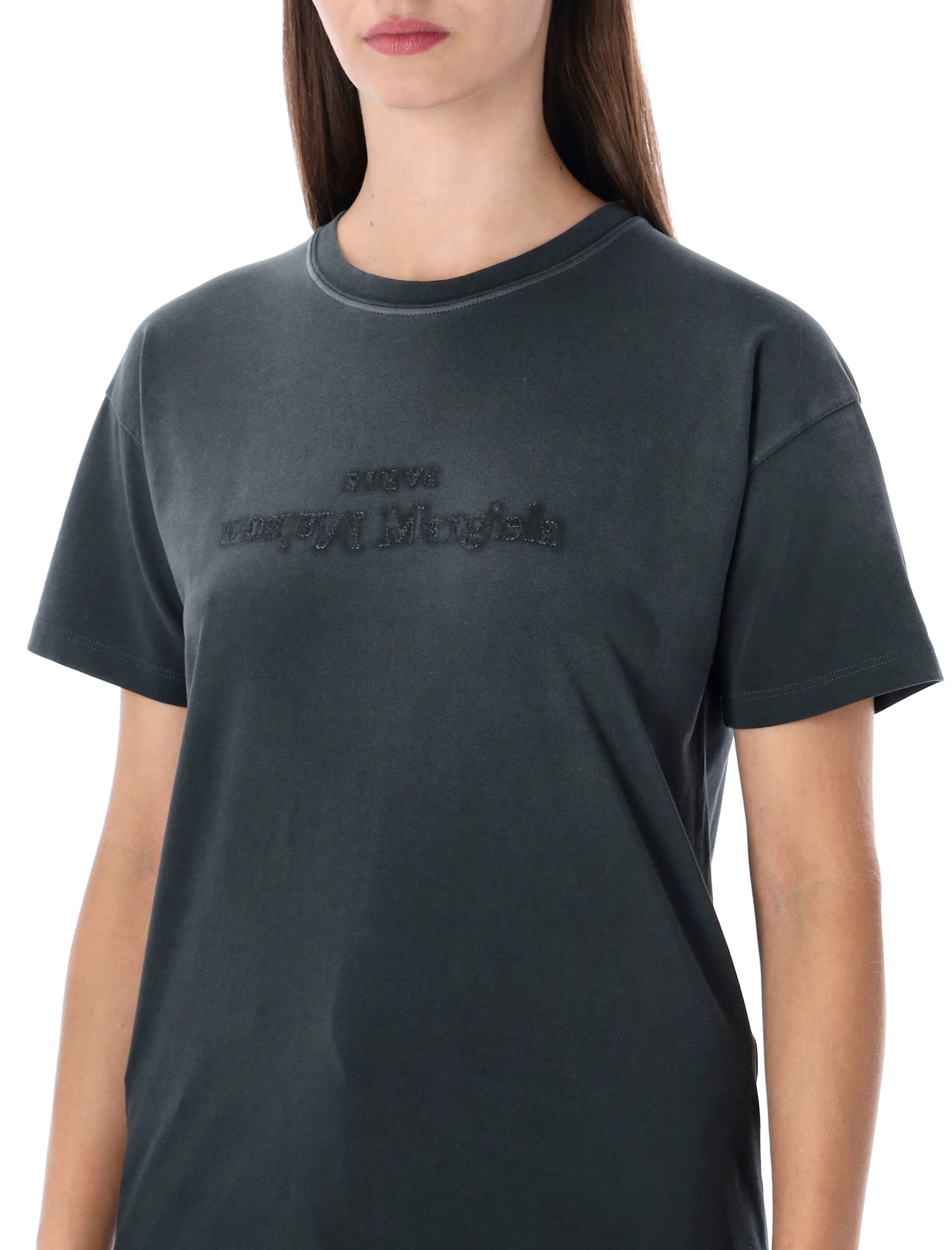 Maison Margiela Reverse Logo Cotton T-shirt In Gray