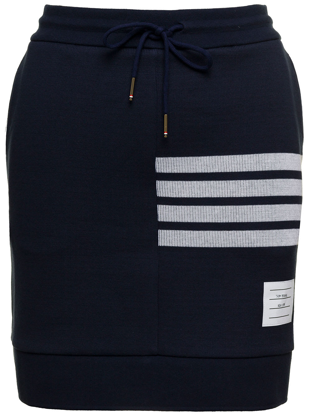 THOM BROWNE BLUE SACK SKIRT WITH DRAWSTRING AND STRIPED MOTIF IN COTTON WOMAN
