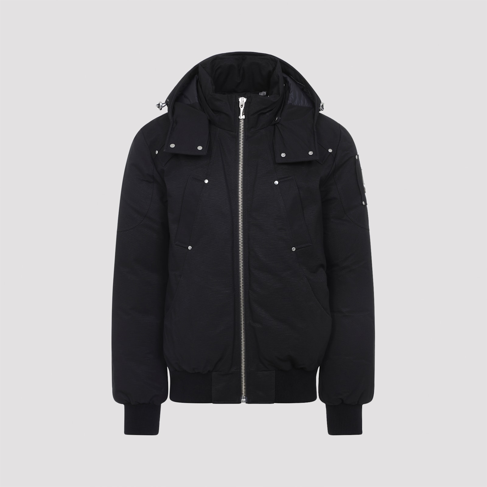 Moose Knuckles Shearling Trim Down Bomber Jacket In Black